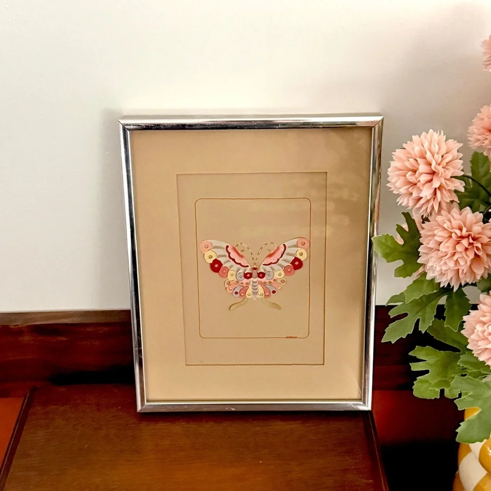 Butterfly Paper Cut Art Colorful Framed Art Vintage Silver Metal Framed Wall Art